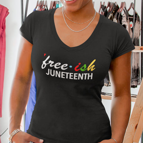 Free-ish Since 1865 - Juneteenth - Pan African Letters (Women's V-Neck)