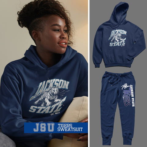 Jackson State University - Tigers Sweatsuit (Navy) - (Hoodie + Sweatpants)