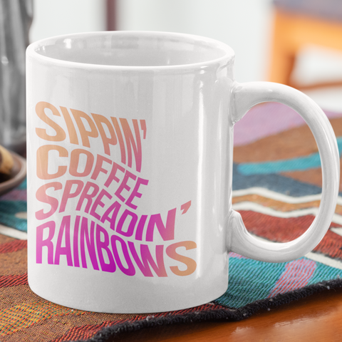 Unicorn Coffee - Sippin' Coffee Spreadin' Rainbows 12 oz Ceramic Mug - Washable, Microwavable