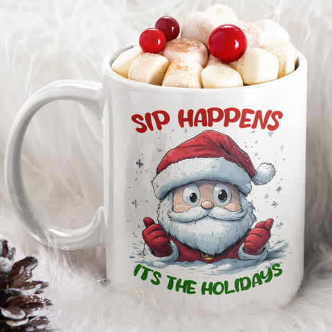 Sip Happens Santa 12 oz Ceramic Mug - Washable, Microwavable