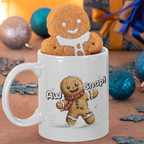 Aw Snap! It's Christmas Gingerbread 12 oz Ceramic Mug - Washable, Microwavable