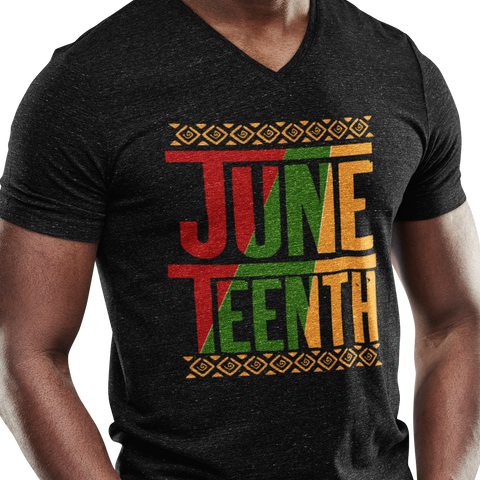 2XL - Men's V-Neck Juneteenth - Pan African Letters (Men's V-Neck)